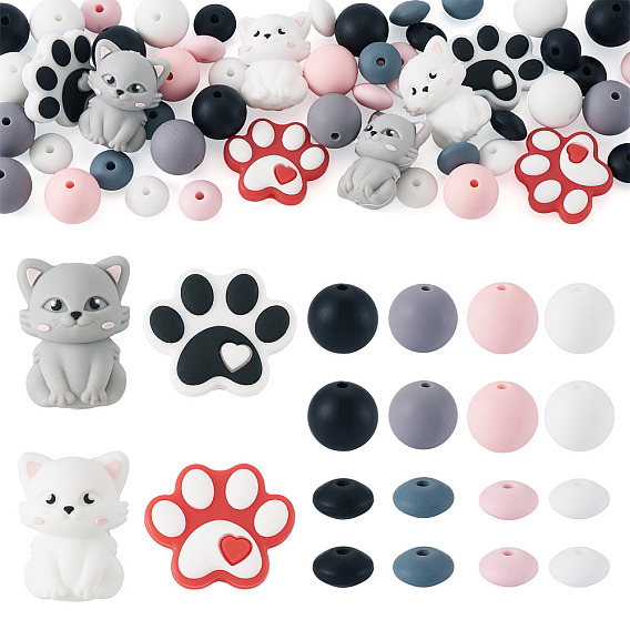 52Pcs 12 Styles Food Grade Eco-Friendly Silicone Beads, Mixed Shape