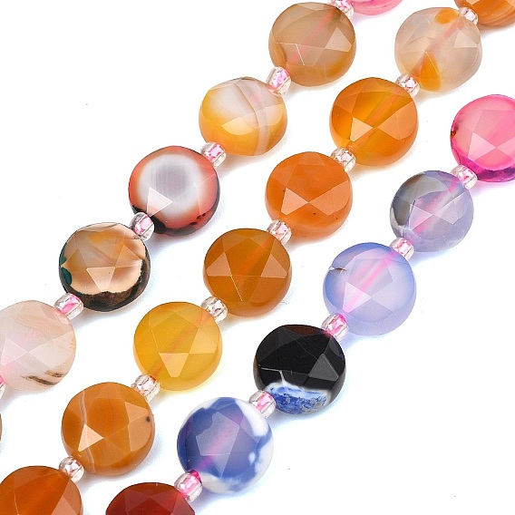 Природный агат бисер нитей, граненый пятиугольный разрез, окрашенная и подогревом, плоско-круглые, с бисером