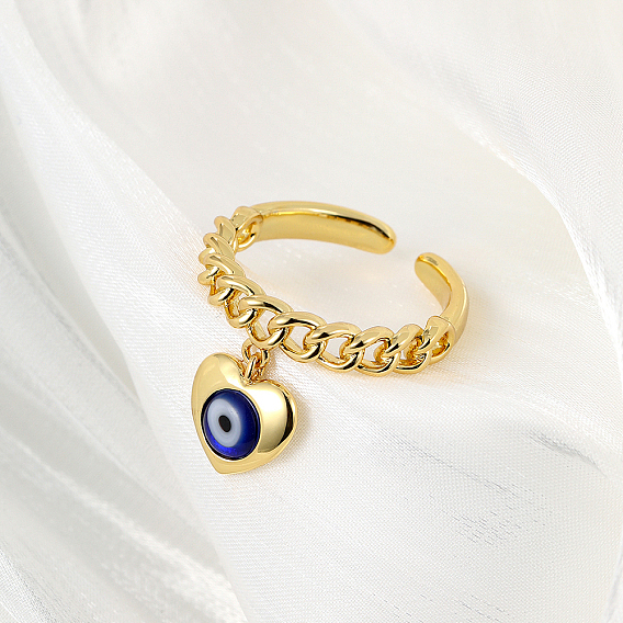 Латунные кубинские звенья цепи манжеты кольца для женщин, сердце с сглаза