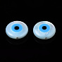 Natural White Shell Mother of Pearl Shell Beads, with Synthetic Turquoise, Flat Round with Evil Eye