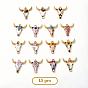 15Pcs 15 Styles Zinc Alloy Enamel Pendants, Light Gold, Ox-Head Shape with Flower Pattern