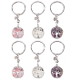 6 шт. 3 стили натуральный аметист и синтетический синтетический и арбузный камень стеклянный брелок, плоские круглые с дерева жизни, с 304 кольцами из нержавеющей стали
