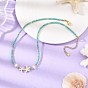 Dyed Synthetic Turquoise Starfish and Pearl Beaded Necklaces for Women, Golden