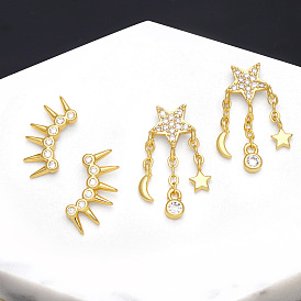 Luxury Vintage Zircon Star Moon Tassel Earrings for Women