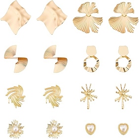 8 пары 8 стильные серьги-гвоздики из сплава с пластиковыми бусинами, имитирующими жемчуг, вихрь, цветок, пончик, сердце и лист