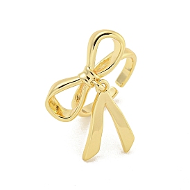 Rack Plated Brass Bowknot Open Cuff Ring for Women, Lead Free & Cadmium Free, Long-Lasting Plated