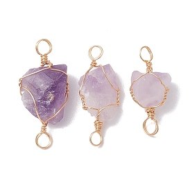 Raw Rough Natural Amethyst Copper Wire Wrapped Nuggets Connector Charms