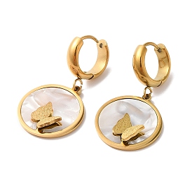 Boucles d'oreilles pendantes papillon en coquillage synthétique, placage ionique (ip) 304 bijoux en acier inoxydable pour femmes