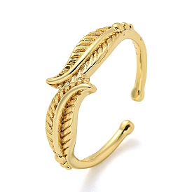 Rack Plating Brass Leaf Open Cuff Rings for Women, Long-Lasting Plated, Cadmium Free & Lead Free