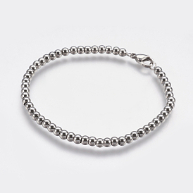 201 bracelets de perles en acier inoxydable, avec fermoir pince de homard, rondelle