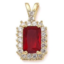 Rack Plating Brass Glass Pendants, with Cubic Zirconia, Long-Lasting Plated, Rectangle