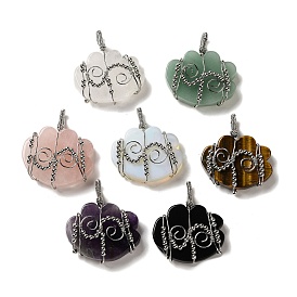 Gemstone Copper Wire Wrapped Pendants, Cloud Charms with Brass Beads, Rack Plating, Platinum
