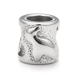 304 Stainless Steel European Beads, Large Hole Beads, Column with Rabbit