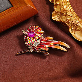Cute Bird Enamel Pins, Light Gold Alloy Rhinestone Animal Brooch for Women's Sweaters Coats