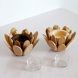 Wooden Flower Candlestick Holder with Glass Cups, Single Candle Centerpiece, Perfect Home Party Decoration