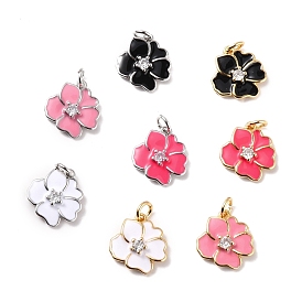 Rack Plating Brass Micro Pave Cubic Zirconia Charms, with Enamel and Jump Ring, Long-Lasting Plated, Flower