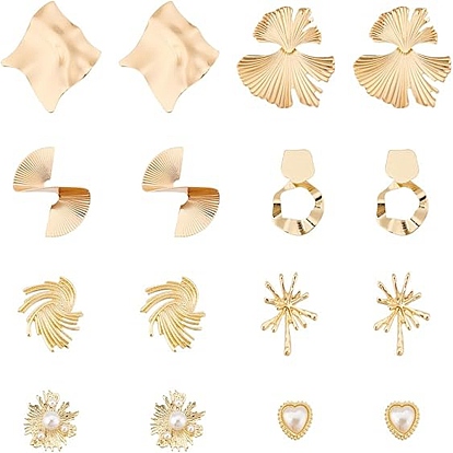 8 пары 8 стильные серьги-гвоздики из сплава с пластиковыми бусинами, имитирующими жемчуг, вихрь, цветок, пончик, сердце и лист