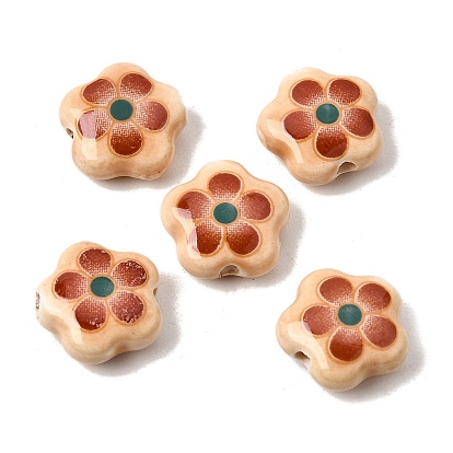 Vintage Handmade Porcelain Beads, Fancy Antique Glazed Porcelain, Flower