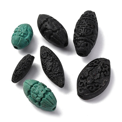 Киноварь бисера, резные лакированные, овальные