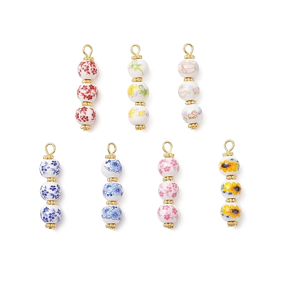 Подвески из фарфора и керамики с цветочным принтом ручной работы, круглые, разноцветные