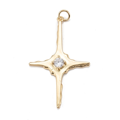 Латунные микропаве прозрачные подвески с фианитом, долговечный, крестик