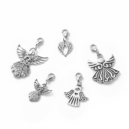 Alloy Pendant Decoration, with Zinc Alloy Lobster Claw Clasps, Angel & Wings