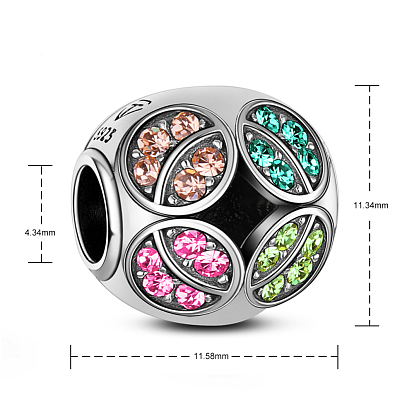 TINYSAND 925 Sterling Silver Cubic Zirconia European Large Hole Beads, Rondelle, 11.58x11.34mm, Hole: 4.34mm