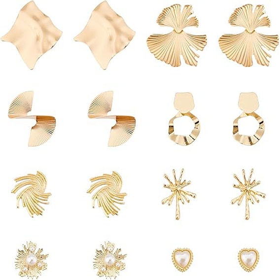 8 пары 8 стильные серьги-гвоздики из сплава с пластиковыми бусинами, имитирующими жемчуг, вихрь, цветок, пончик, сердце и лист