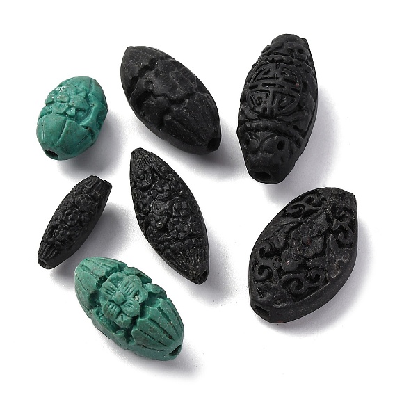 Киноварь бисера, резные лакированные, овальные