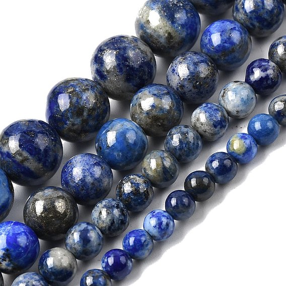 Нитки бусины из натурального ляписа-лазури, класса AB, круглые