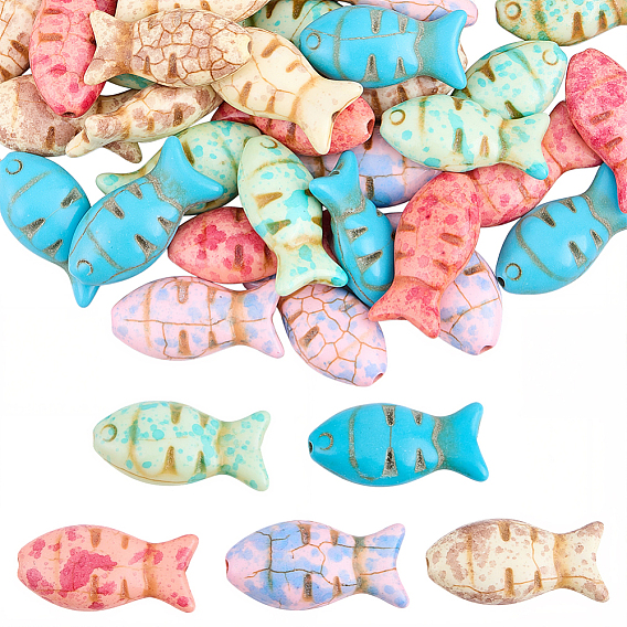 50Pcs 5 Colors Synthetic Turquoise Beads, Fish, Dyed, Spray Painted