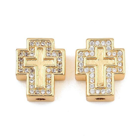 Laiton micro pavé de perles de zircone cubique claires, croix, sans cadmium et sans plomb, crémaillère plaquage