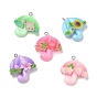 Resin Pendants, Umbrella with Flower Charms, with Platinum Iron Loop