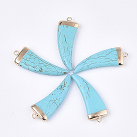 Electroplate Synthetic Turquoise Pendants, with Brass Findings, Dyed, Scabbard/Tusk Shape, Golden