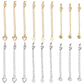 24Pcs 6 Style Brass Chain Extender, with Lobster Claw Clasps and Heart Charm