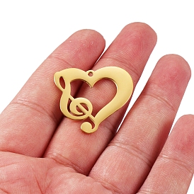 304 Stainless Steel Pendants, Heart with Musical Note Charm