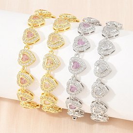 Tennisarmbänder aus Messing mit Zirkonia-Herzfassung für Damen, Gestell, langlebig überzogen, cadmiumfrei und bleifrei