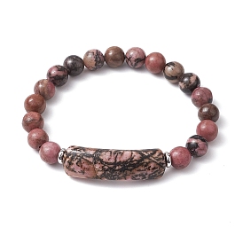 Tube & Round Natural Rhodonite Beaded Stretch Bracelets for Women