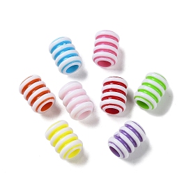 Opaque Acrylic European Beads, Craft Style, Large Hole Beads, Column with Stripe
