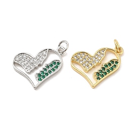 Brass Micro Pave Cubic Zirconia Pendants, with Jump Ring, Heart with Lover's Face Charm, for Valentine's Day