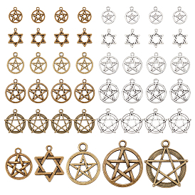 60 шт 10 подвески из сплава в тибетском стиле, кольцо со звездой и звездой давида и плоское круглое со звездой