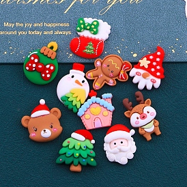 Christmas Series Opaque Resin Decoden Cabochons, Christmas Socking/Gnome/Tree/Bear/House/Bell/Snowman/Santa Claus/Gingerbread Man