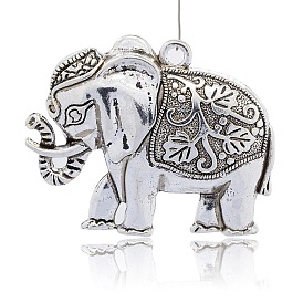 Animales de aleación de estilo tibetano colgantes grandes, encantos collar de elefante, 55x69x8 mm, agujero: 4 mm