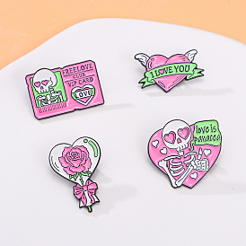 Valentine's Day Skull Rose Heart Badges, Alloy Enamel Pins, Cute Cartoon Brooch, Clothes Decorations Bag Accessories for Women