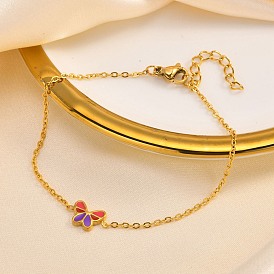 Butterfly Enamel Link Braclets, with Stainless Steel Cable Chain for Women