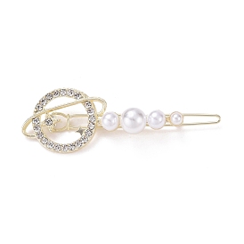 Alloy Crystal Rhinestone Hair Barrettes, with Plastic Beads, Planet