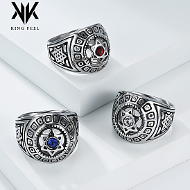 Винтажные 304 кольца на большой палец из нержавеющей стали для мужчин, звезда Давида, со стразами, цвет нержавеющей стали