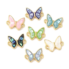 Epoxy Resin & Shell Connector Charms, Rack Plating Brass Butterfly Links, 18K Gold Plated, Long-lasting Plated, Cadmium Free & Lead Free