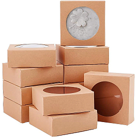 Foldable Kraft Paper Boxes, with Clear Window Paper Boxes, Square