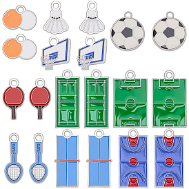 20Pcs 10 Styles Alloy Enamel Pendants, Cadmium Free & Lead Free, Sports Themes, Platinum